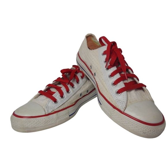 Converse All Star Retro Sneaker 8 M Canvas White Shoe, Red Laces Women 10,